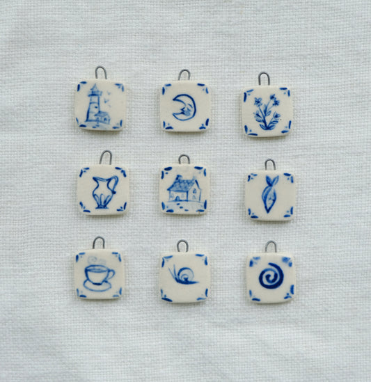 Dainty Blue Kitchen Tile Necklace Pendant