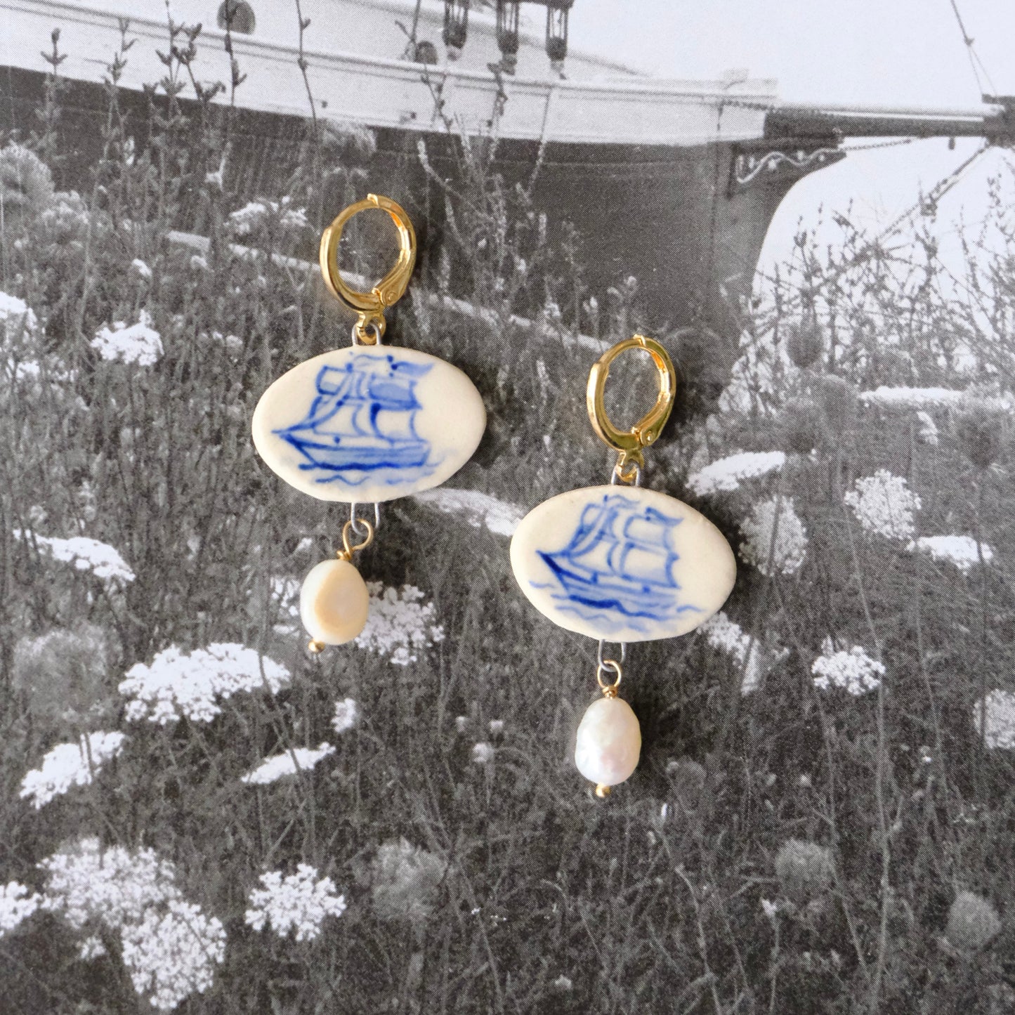 Clipper Boat Hand Painted Ceramic Earrings