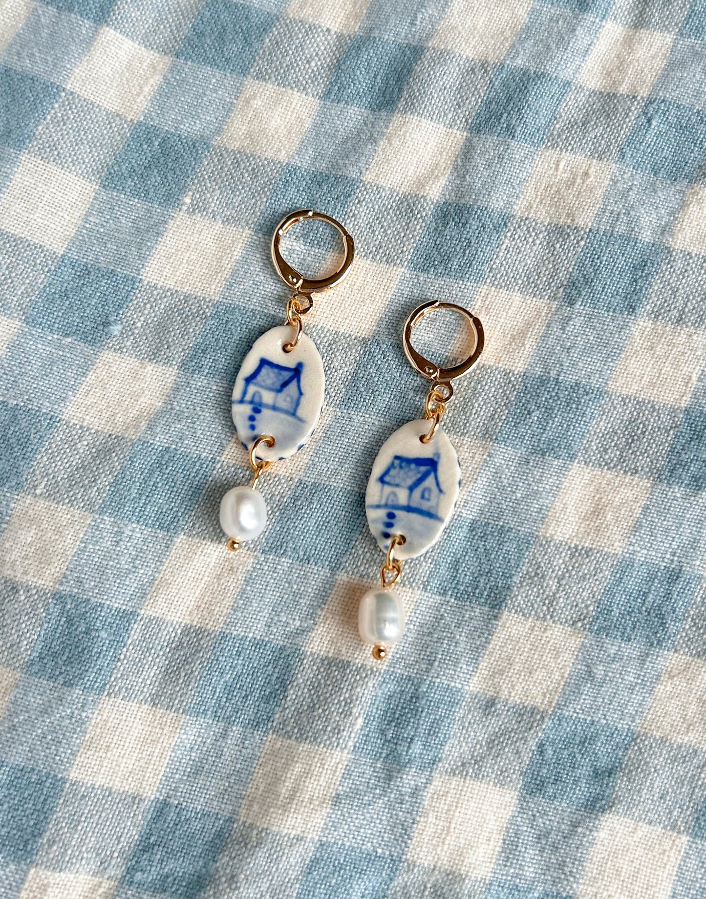 Little Blue Cottage Hand Painted Earrings