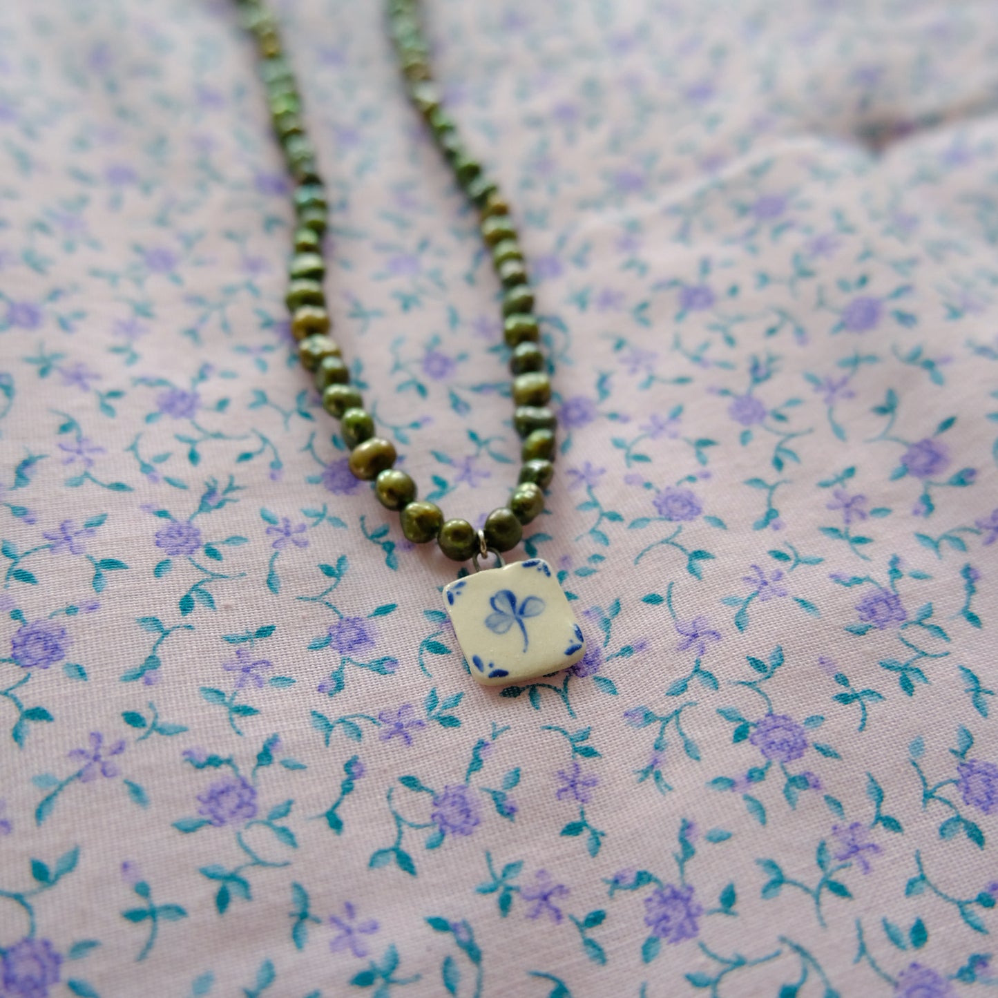 Green Clover Pearl Necklace