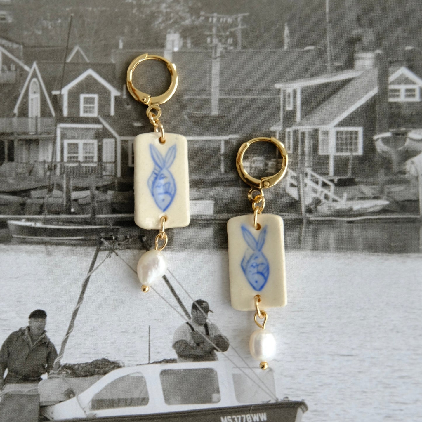 Little Fish Hand Painted Ceramic Huggie Earrings