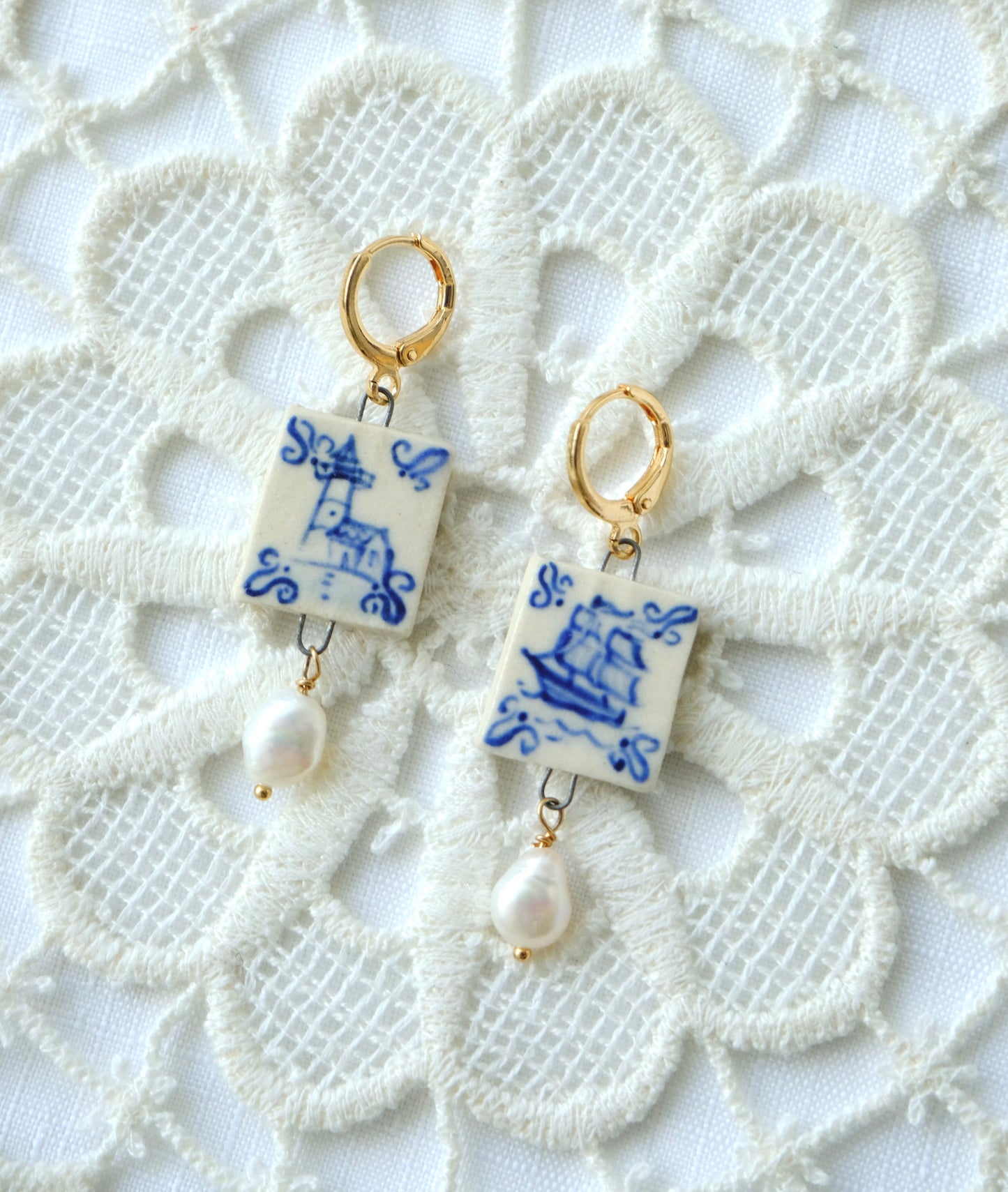 Lighthouse and Ship Tile Earrings