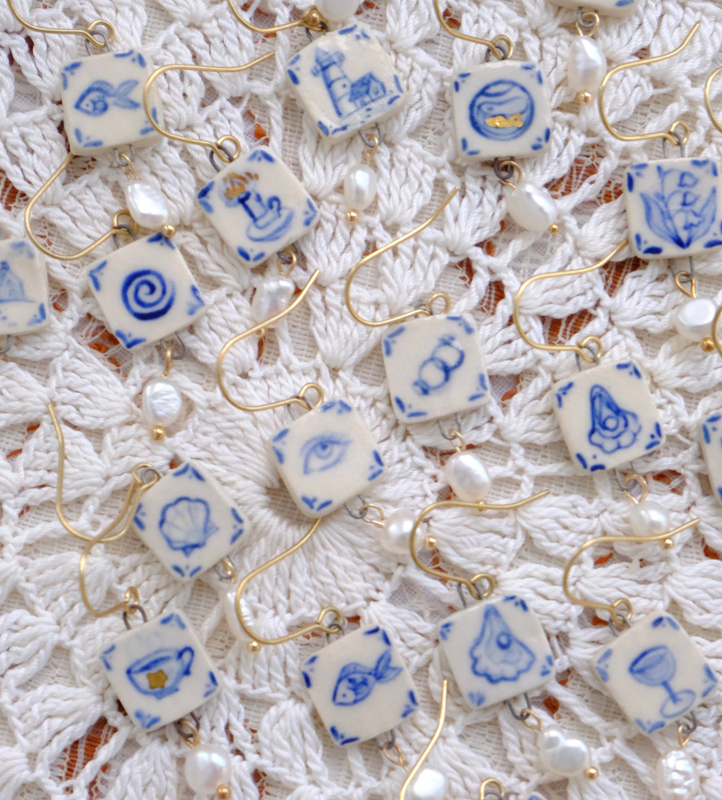 Mix n’ Match Dainty Blue Kitchen Tile Pearl Single Earring