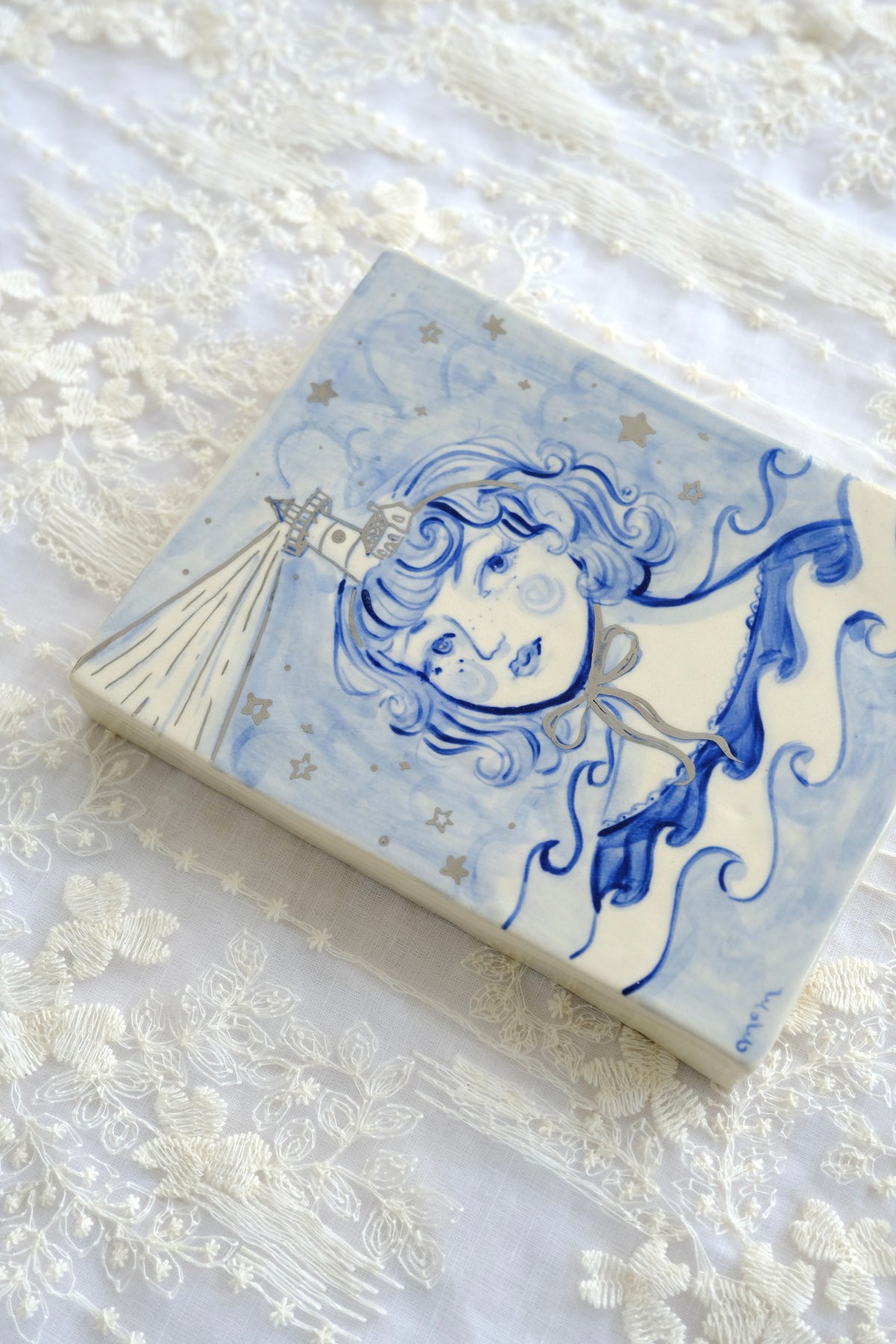 The Lighthouse Girl Hanging Ceramic Painting