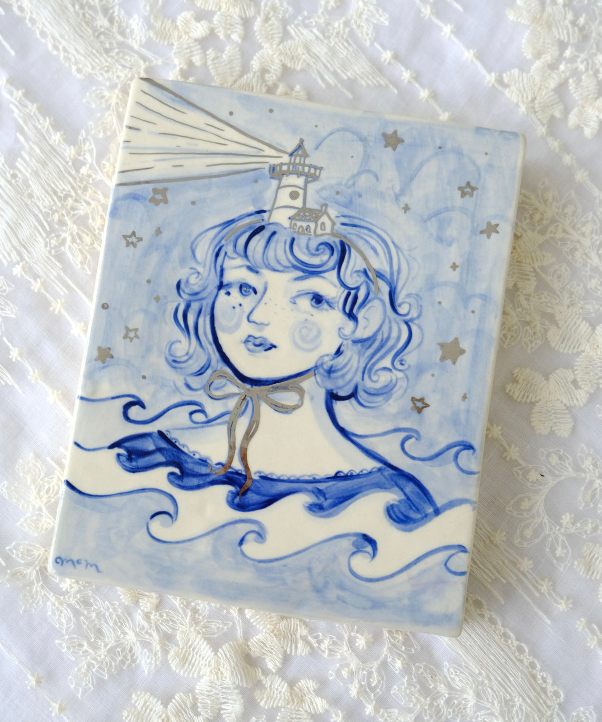 The Lighthouse Girl Hanging Ceramic Painting