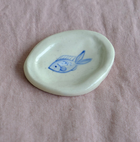 Little Blue Fish Speckled Trinket Plate