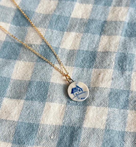 Little Blue Cottage Ceramic Pendant