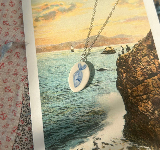 Little Blue Fish Dainty Hand Painted Ceramic Pendant