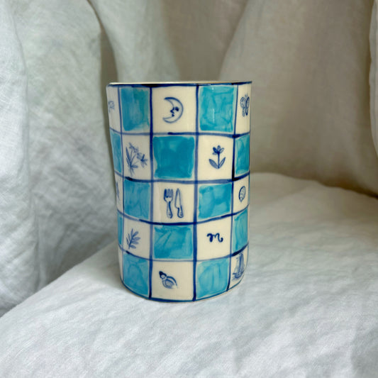 Mini Blue Tile Porcelain Vase