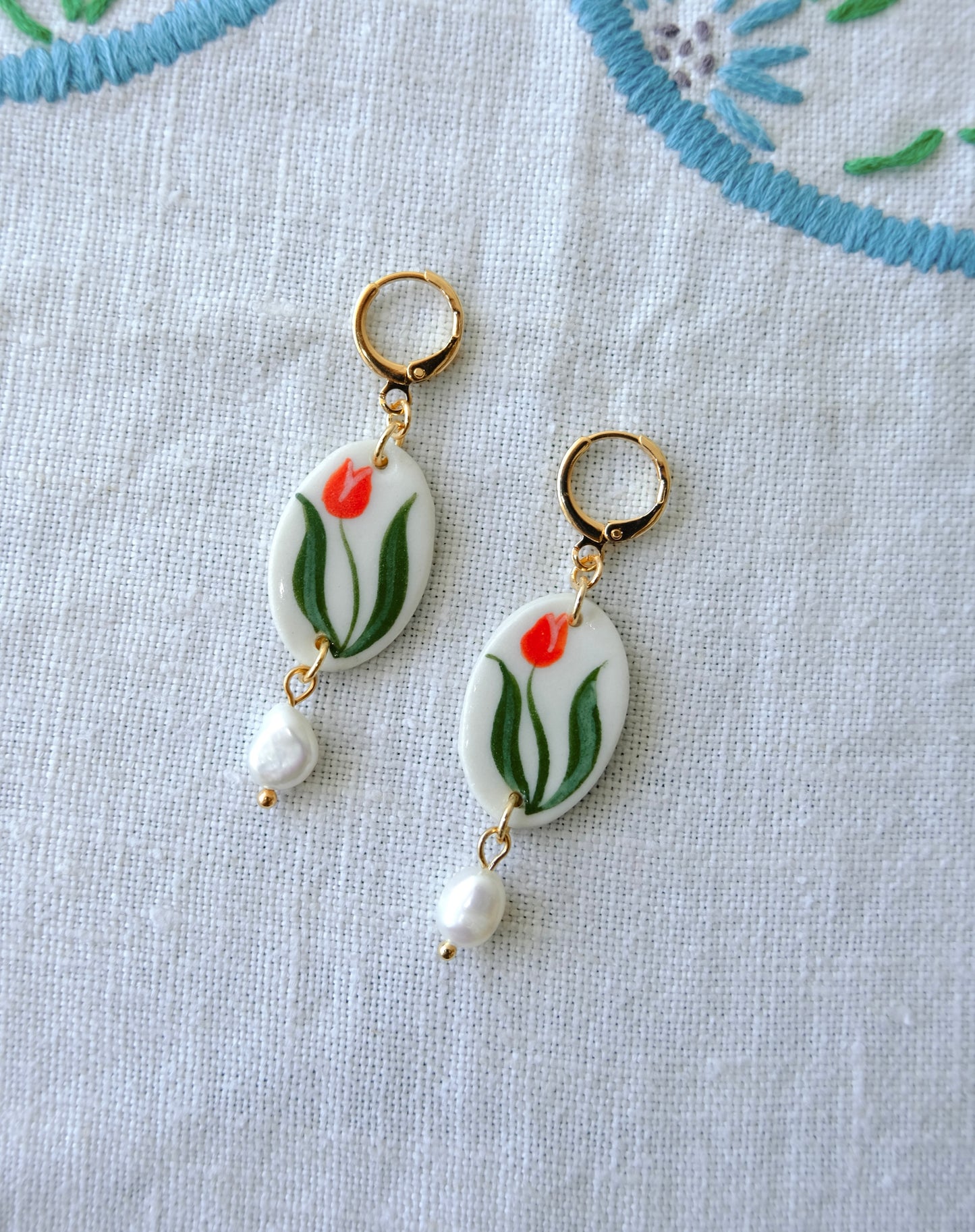 Red Tulip Ceramic Earrings