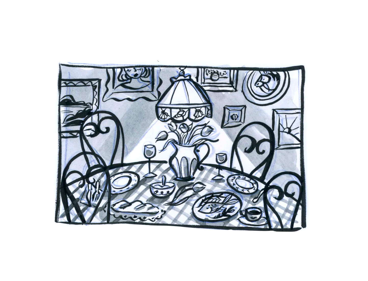 Diner Party in Ink Matte Mini Print