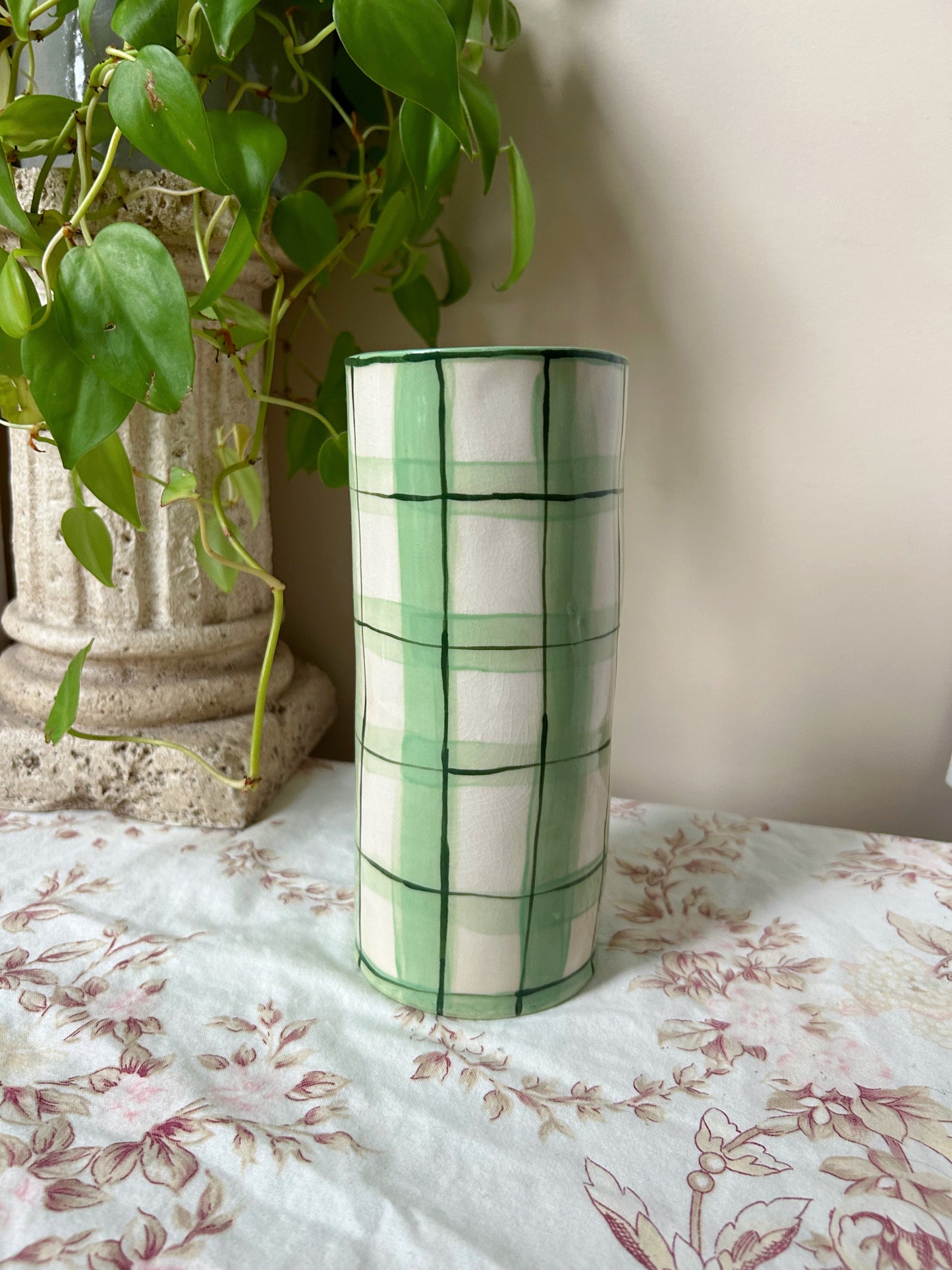 Green Plaid Vase