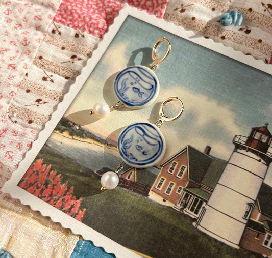 Fish Bowl Ceramic Hand Painted Earrings