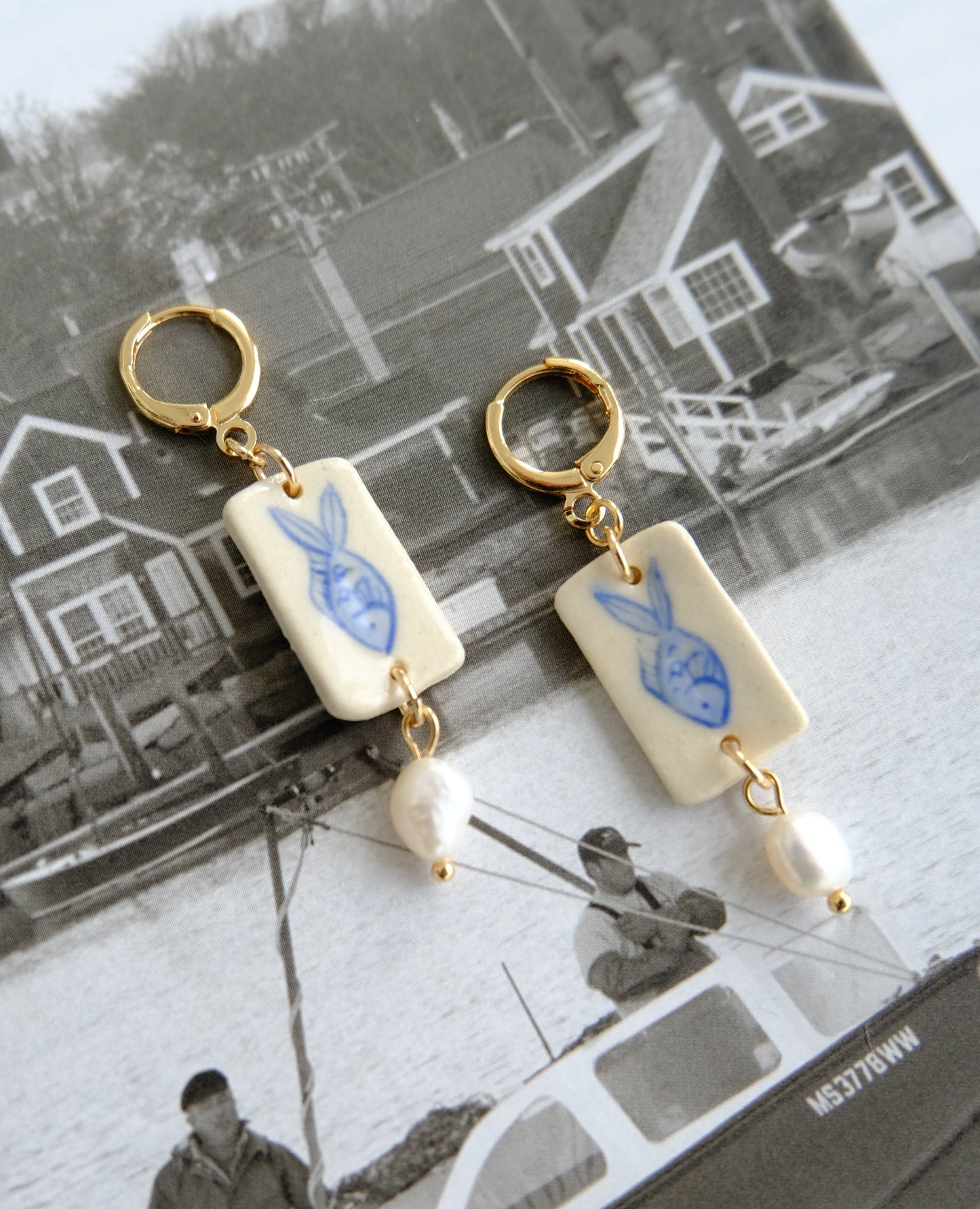 Little Fish Hand Painted Ceramic Huggie Earrings