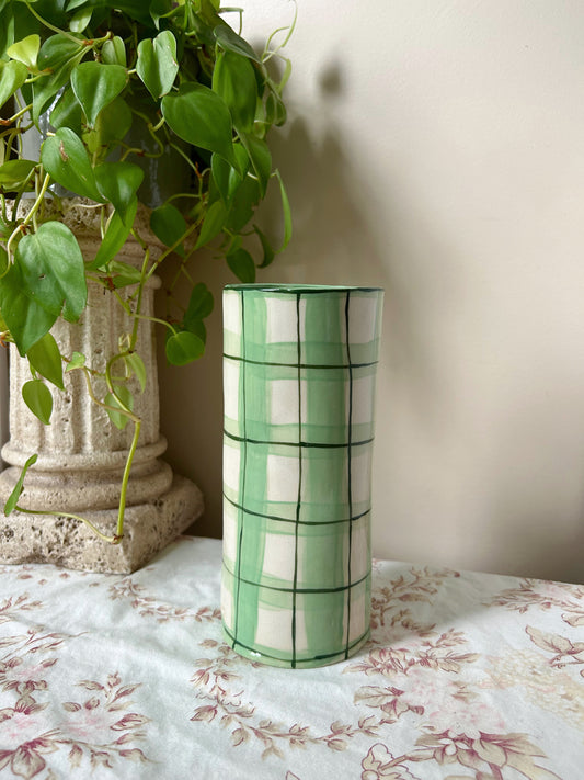 Green Plaid Vase