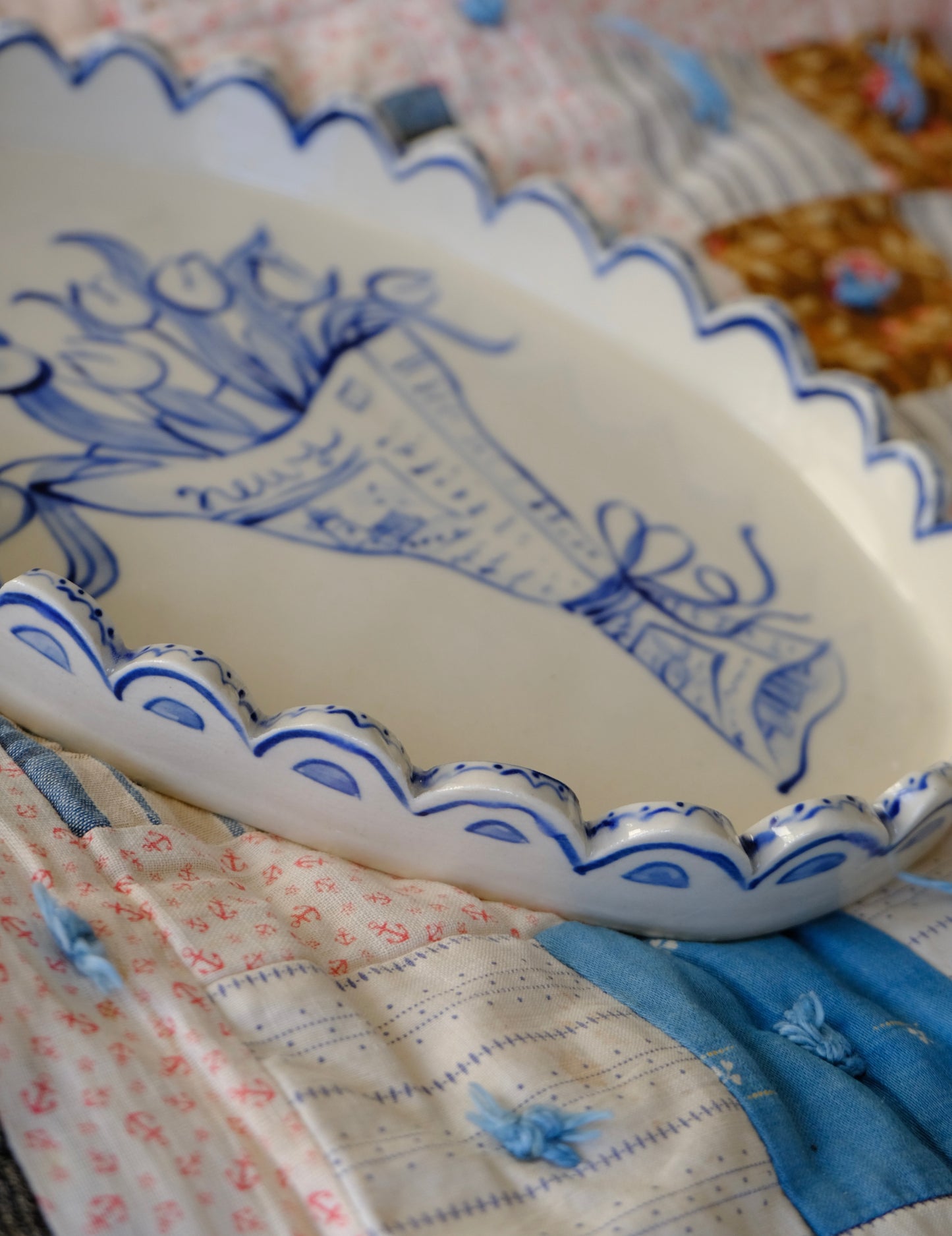 Newspaper Bouquet Platter in Blue