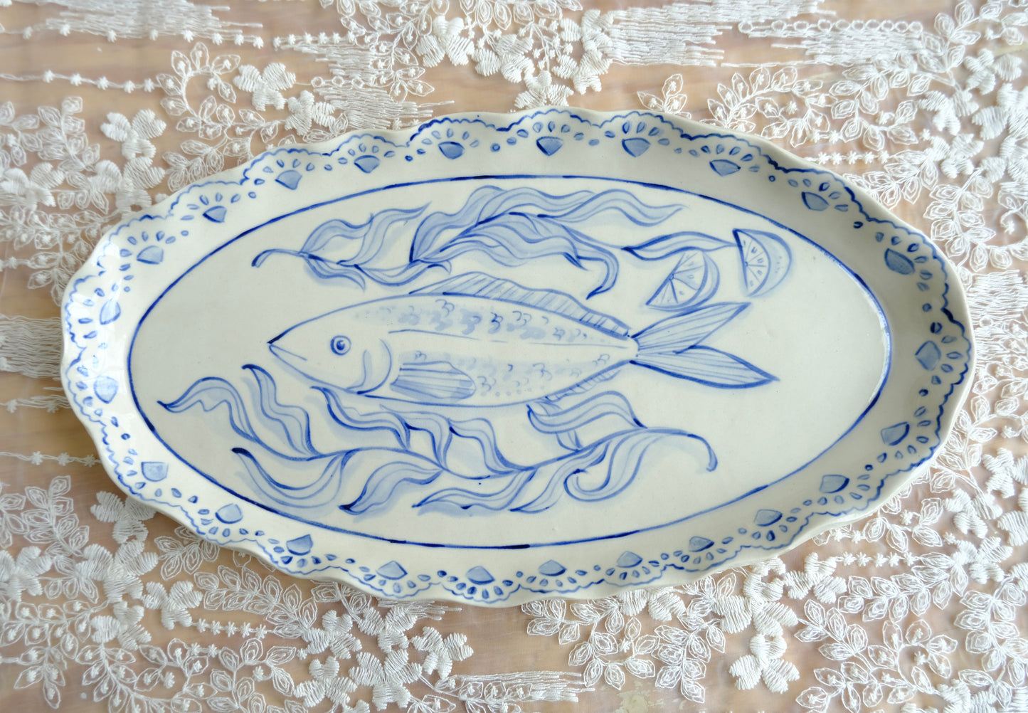 Big Blue Fish Serving Plate