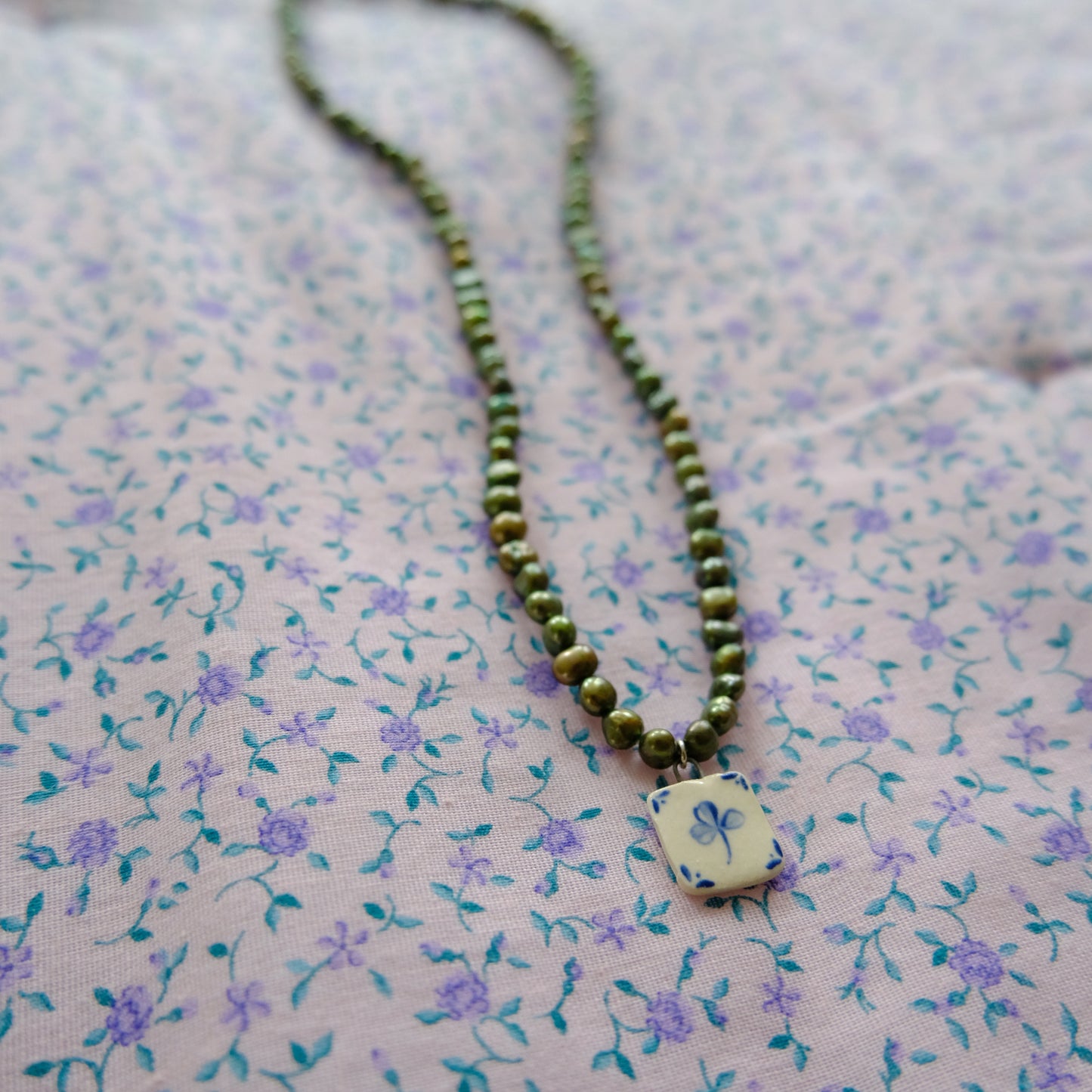 Green Clover Pearl Necklace