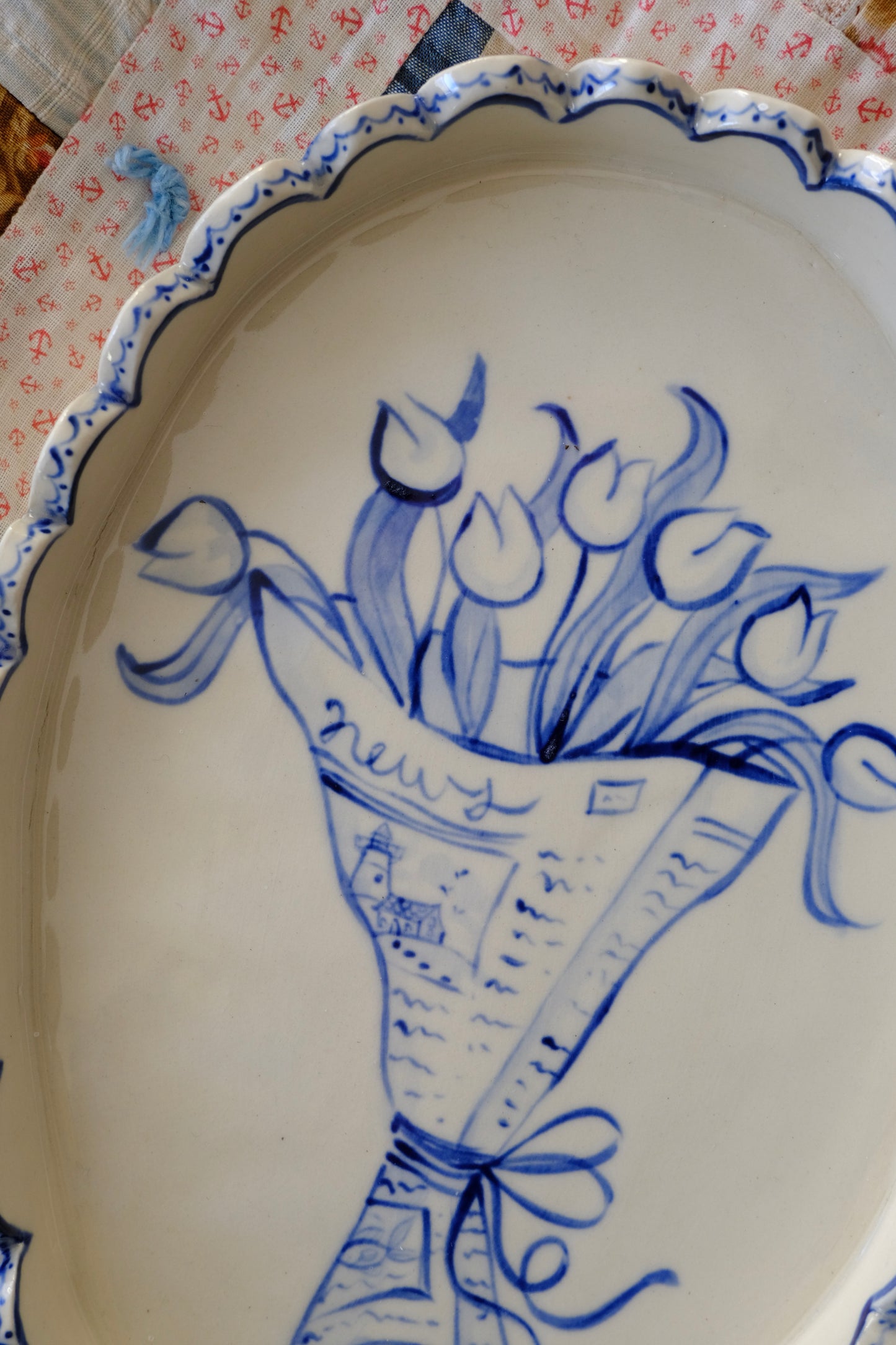 Newspaper Bouquet Platter in Blue