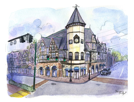 Coolidge Corner Brookline Boston Watercolor Art Print