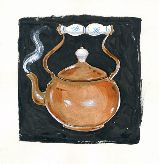 Vintage Copper Coffee Tea Kettle Ink and Gouache Illustration Signed Matte Print