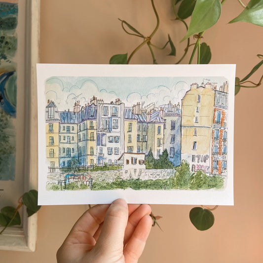 Parisian Apartments Watercolor and Ink Signed Matte Print