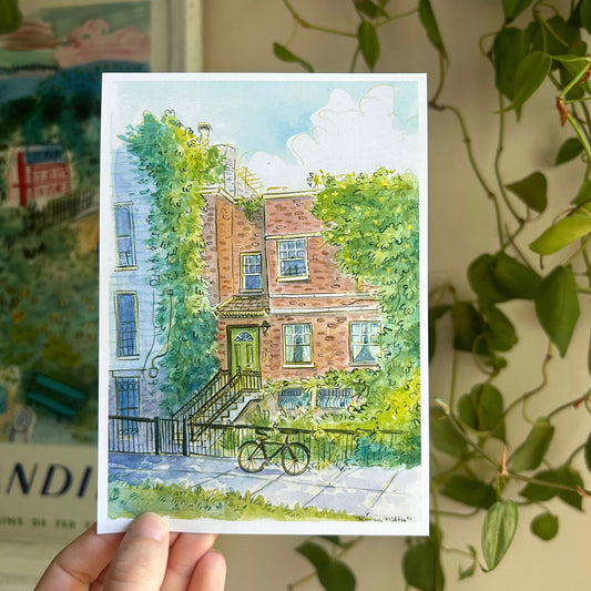 Cornelia Street House with Vines Ink and Watercolor Painting Signed Matte Print