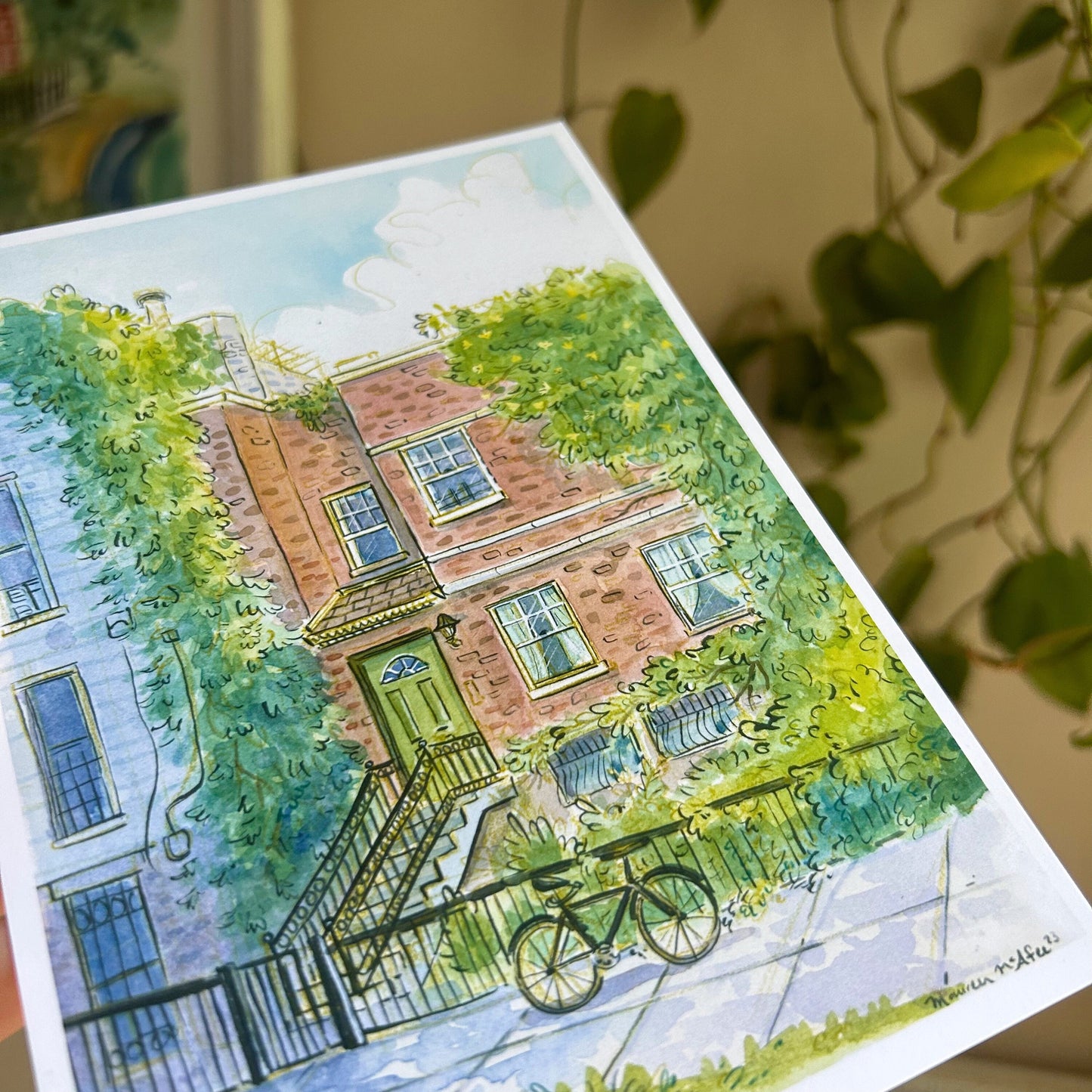 Cornelia Street House with Vines Ink and Watercolor Painting Signed Matte Print