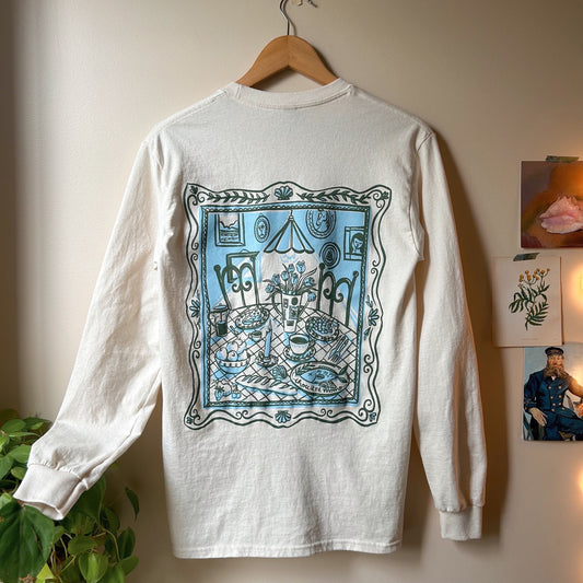 The Dinner Time Long Sleeve Screen Printed Cotton Artist Tee