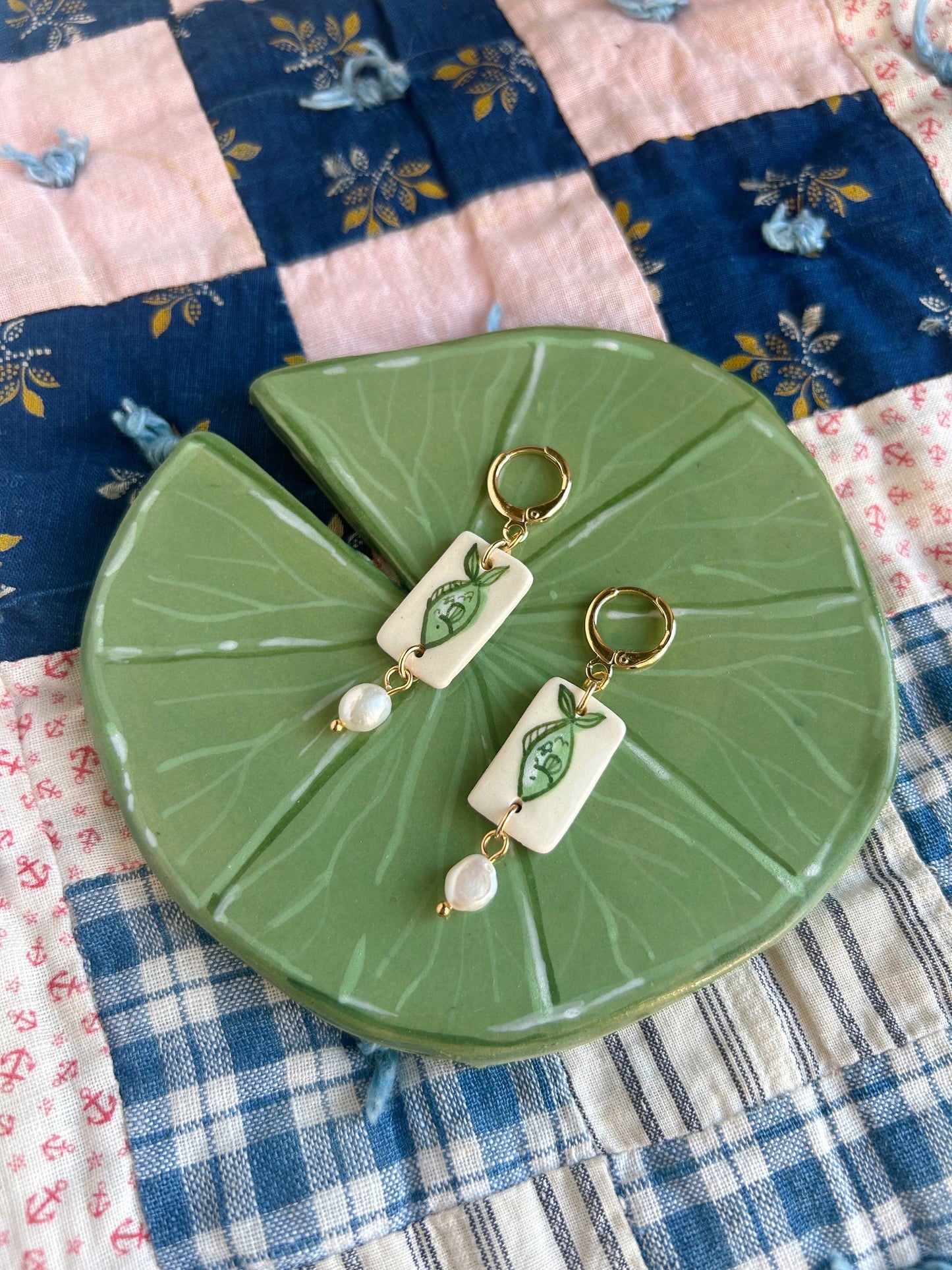 Little Fish Hand Painted Ceramic Huggie Earrings